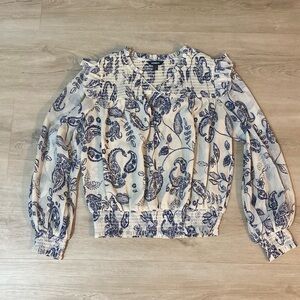 Express Women's Cream and Blue Blouse size M medium
